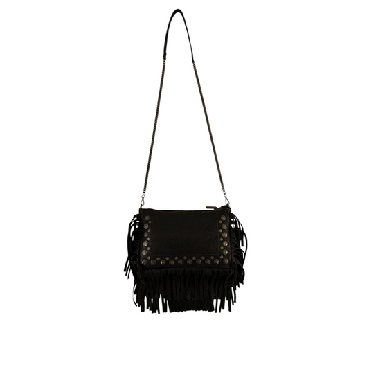 Annie – Tracolla in vitello marrone vintage con frange