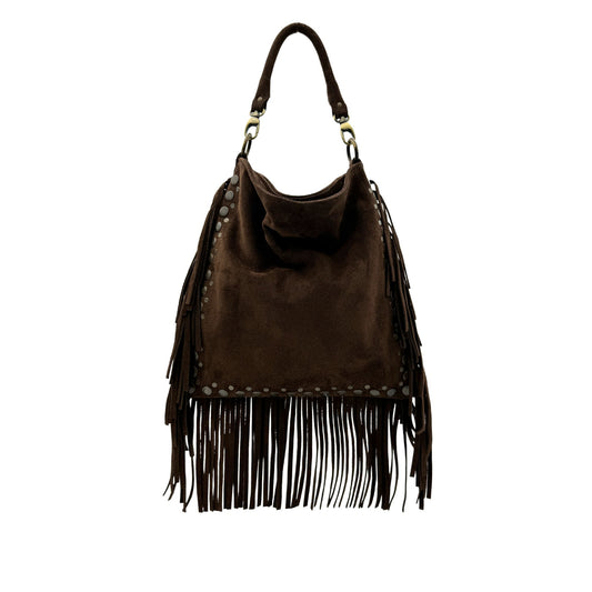 Sacagawea Marron Glace – Borsa in camoscio con frange