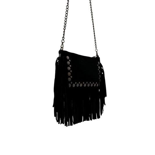 Annie Nero – Borsa a tracolla in camoscio con frange