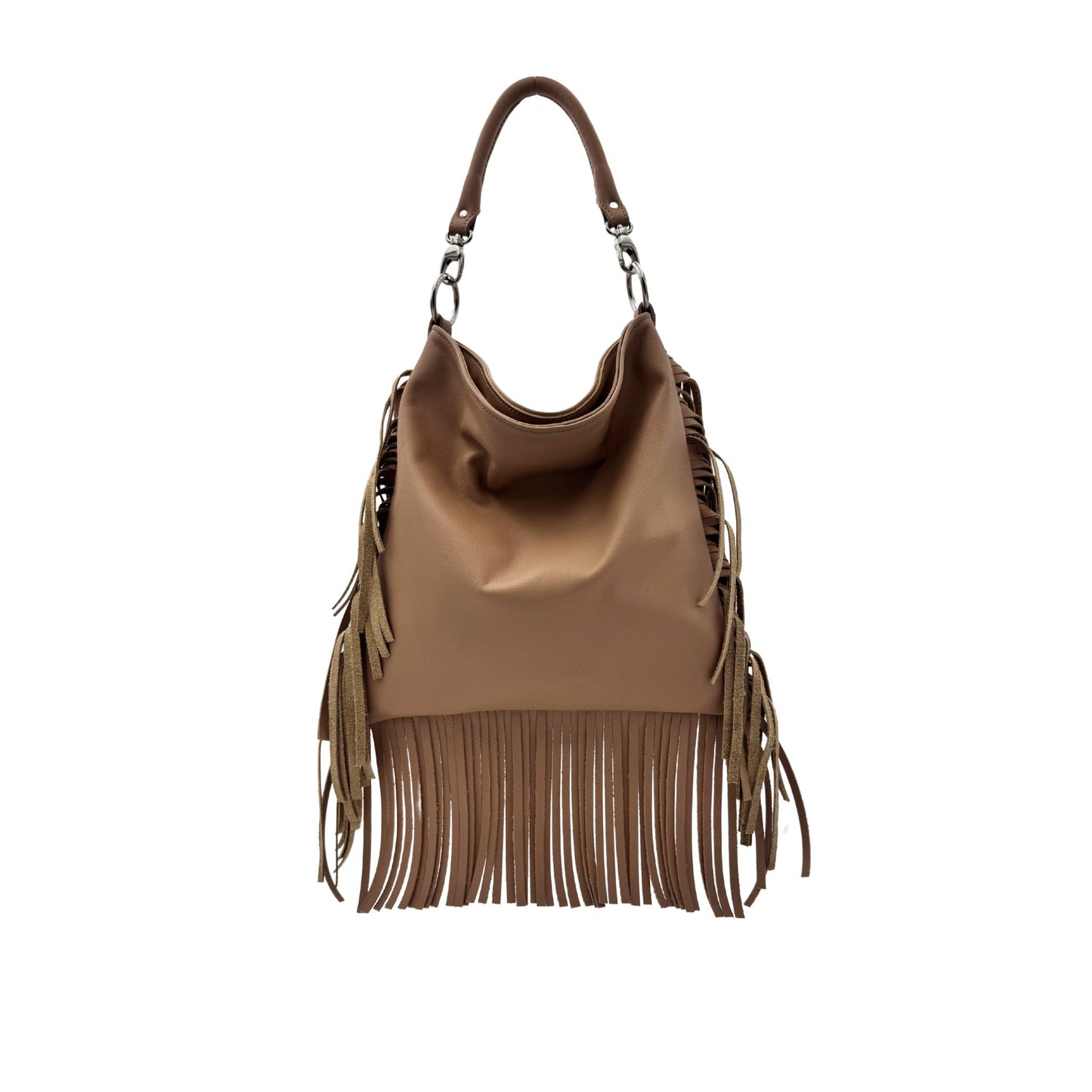Sacagawea Beige – Borsa in pelle con frange