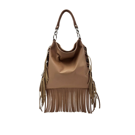 Sacagawea Beige – Borsa in pelle con frange