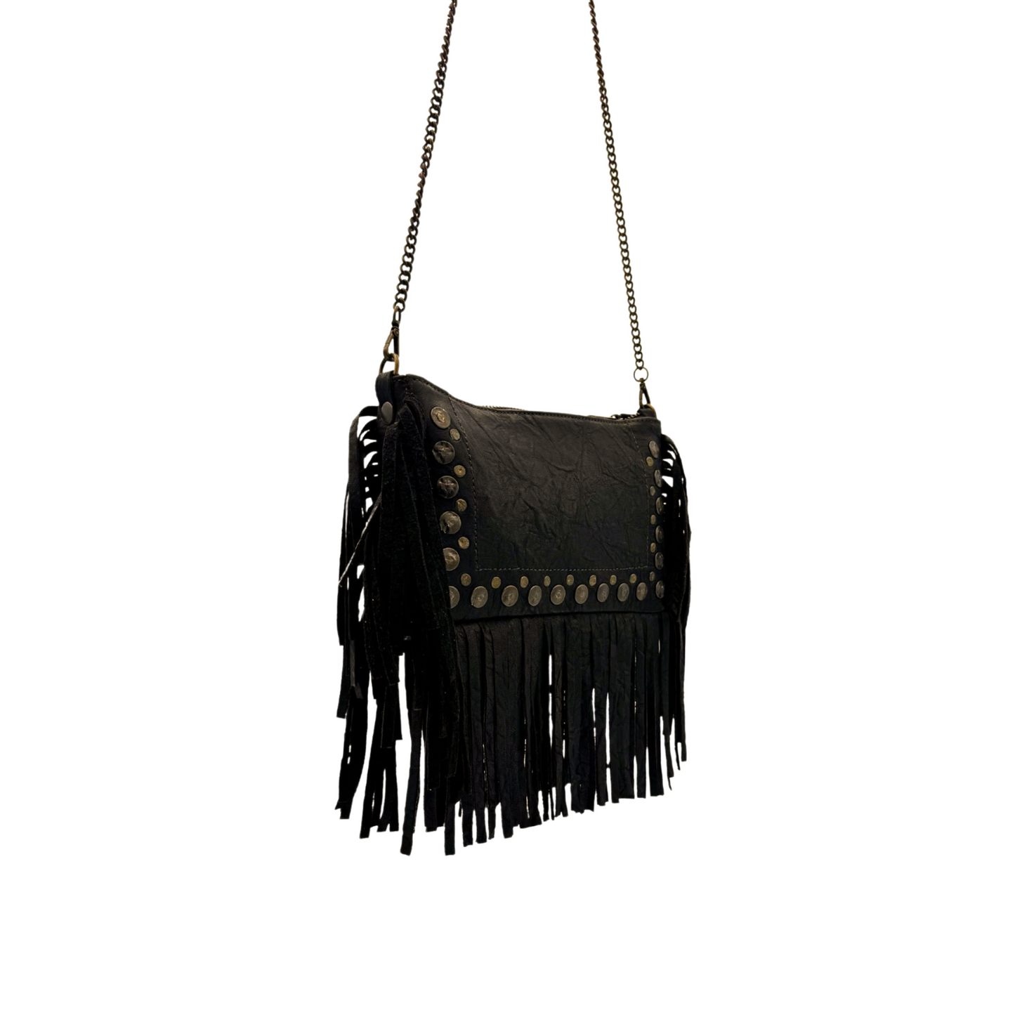 Annie – Tracolla in vitello marrone vintage con frange