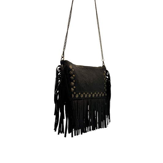 Annie – Tracolla in vitello marrone vintage con frange