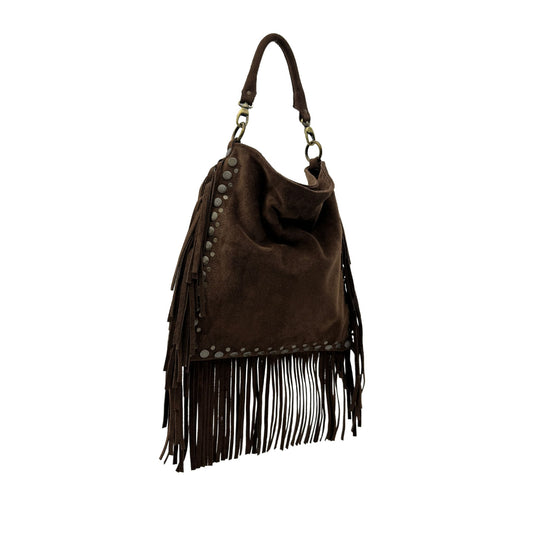 Sacagawea Marron Glace – Borsa in camoscio con frange
