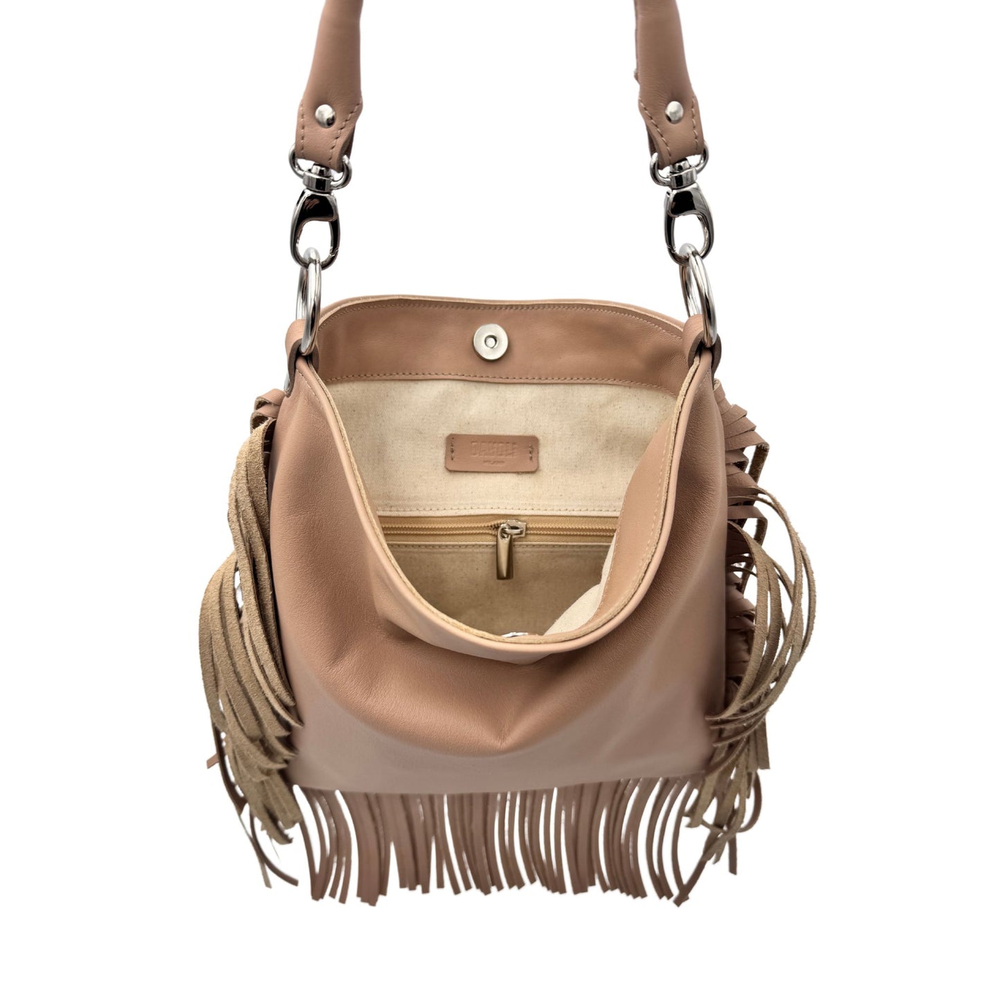Sacagawea Beige – Borsa in pelle con frange