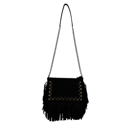 Annie Nero – Borsa a tracolla in camoscio con frange